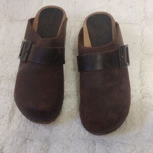 Sanita Women's Brown Leather Slip-On Clog with Buckle Size 38